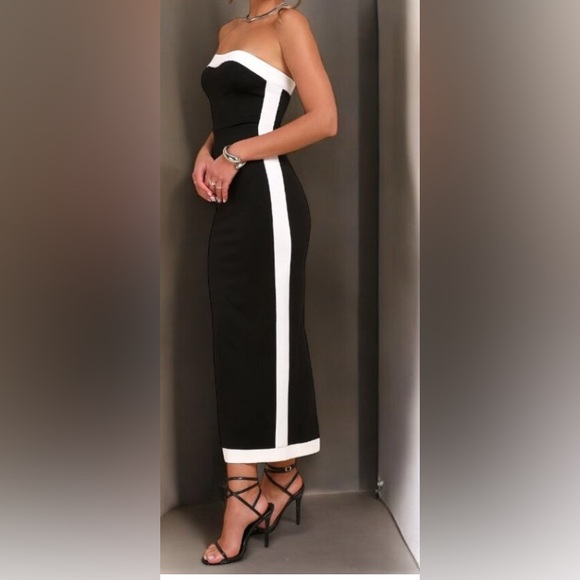 Lulu's Black and White Strapless Dress - Picture 3 of 7